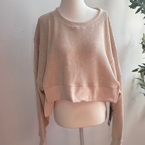 Casual Beige Waffle Knit Crop Top